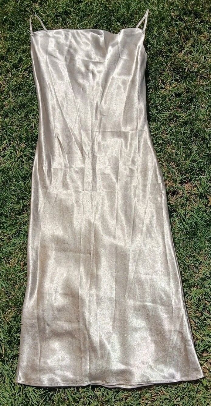 Birdy Grey Champagne Satin Midi Slip Dress Bridesmaid Adjustable Straps S - Picture 4 of 11